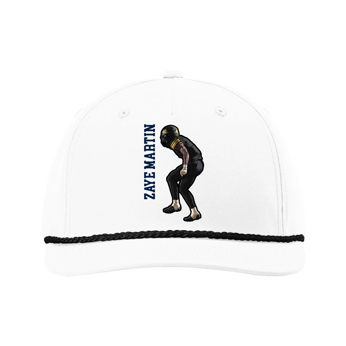 Five-Panel Classic Rope Cap — Name Vertical in White