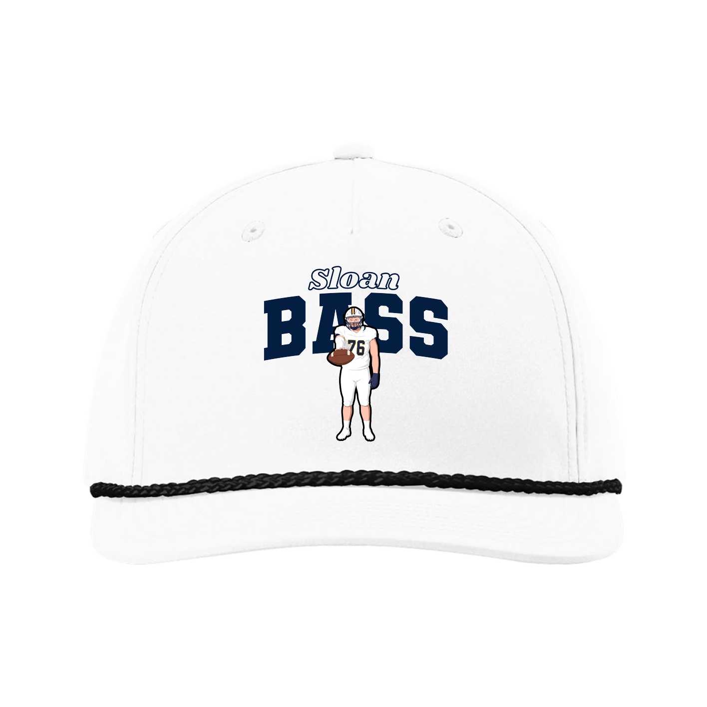 Five-Panel Classic Rope Cap — Name Arch in White