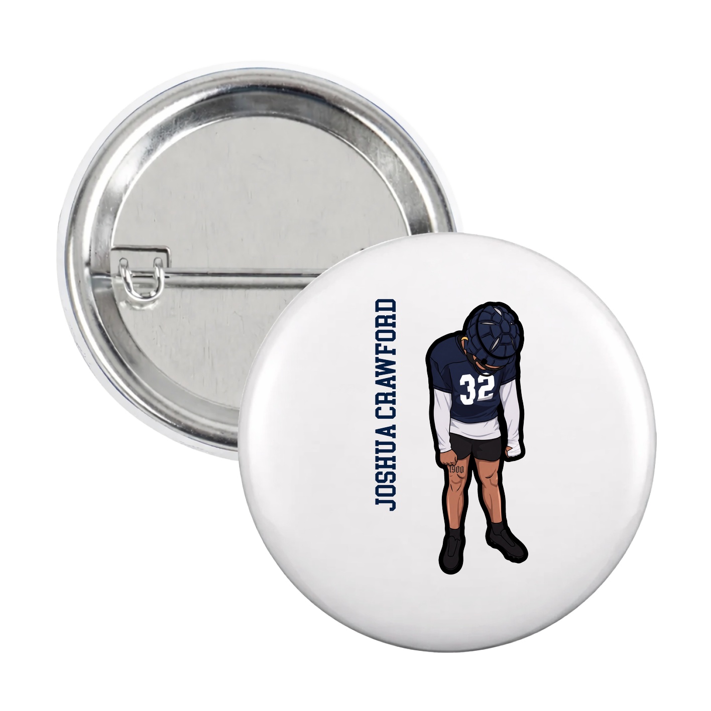 Game Day Button — Name Vertical in White