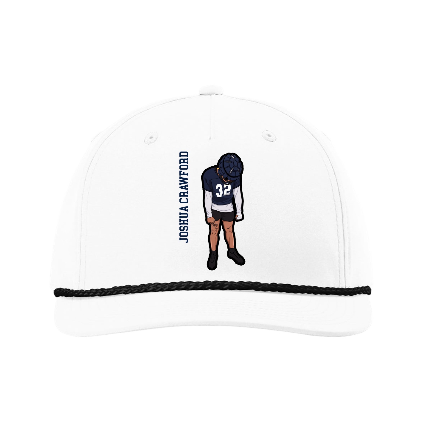 Five-Panel Classic Rope Cap — Name Vertical in White