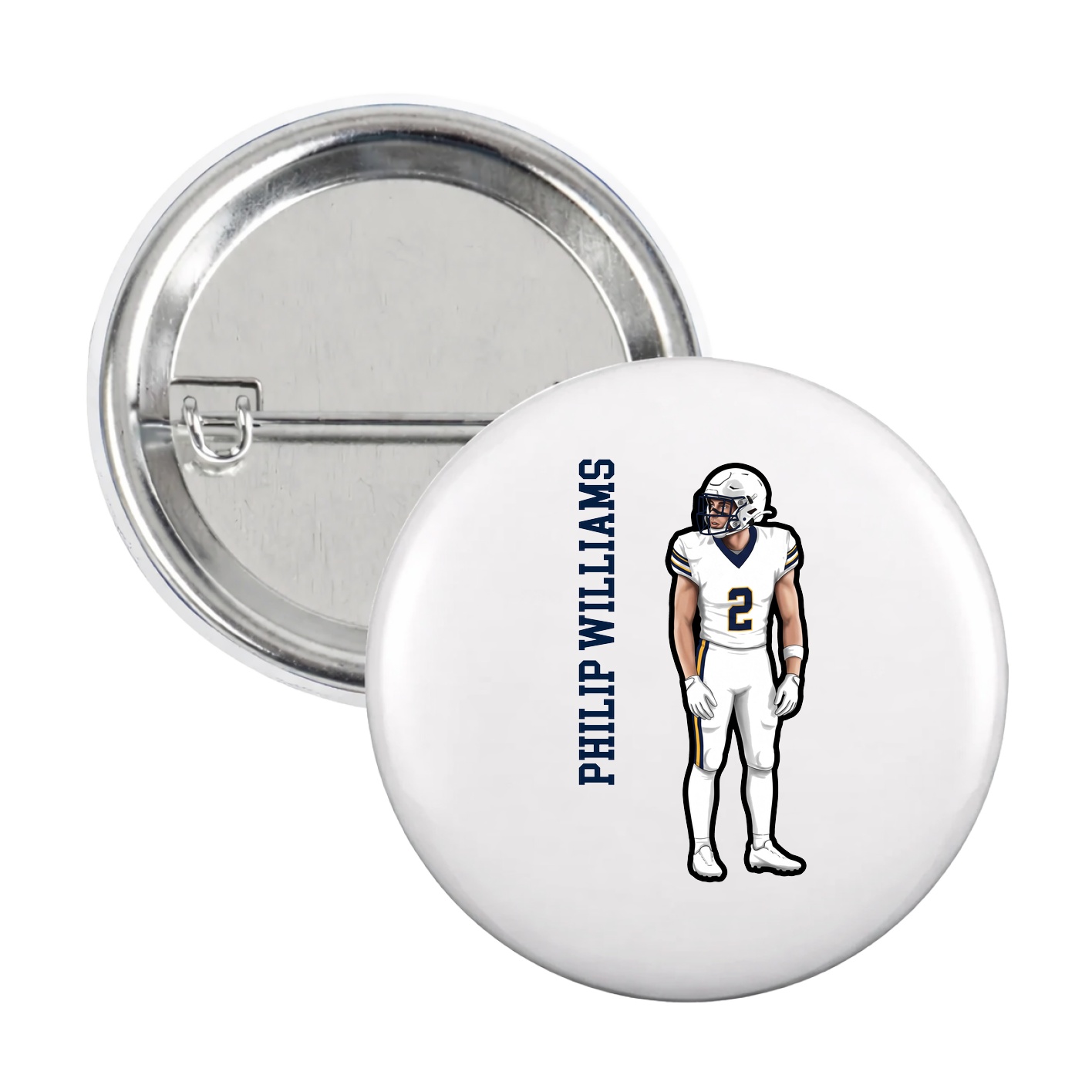 Game Day Button — Name Vertical in White