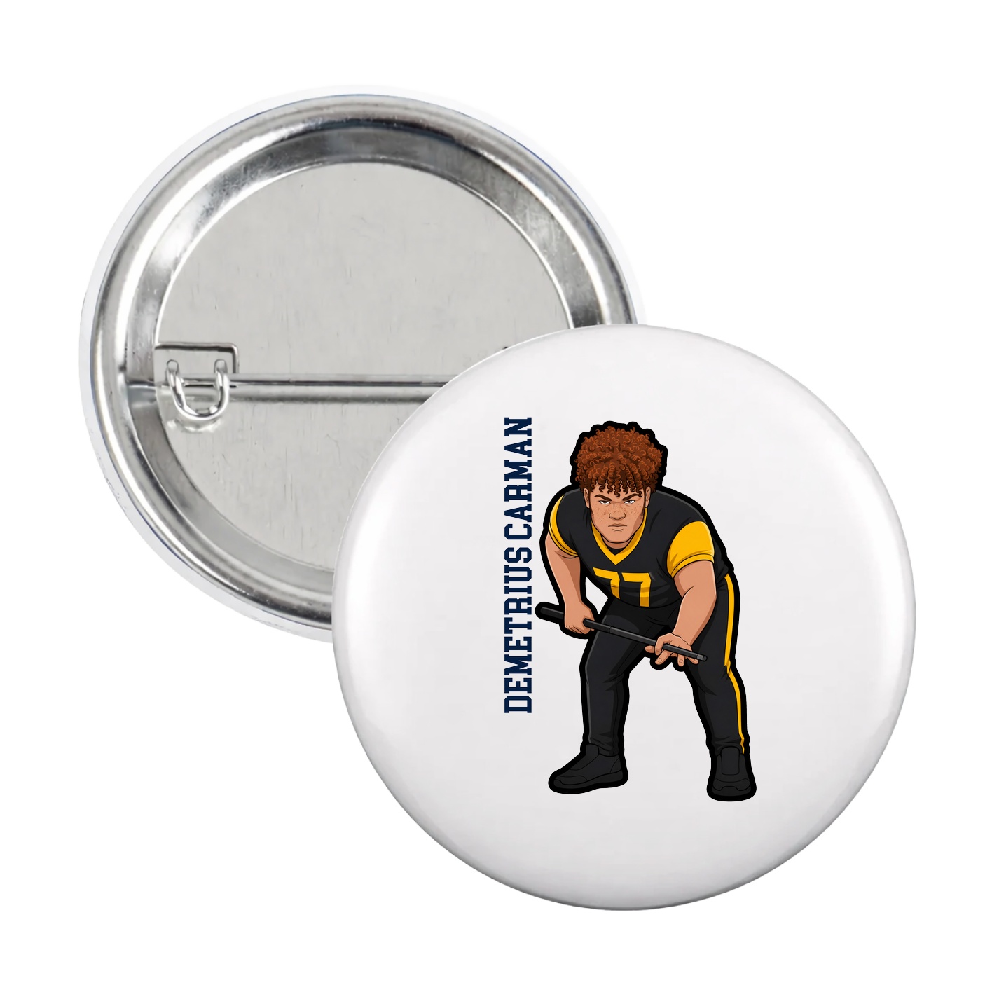 Game Day Button — Name Vertical in White