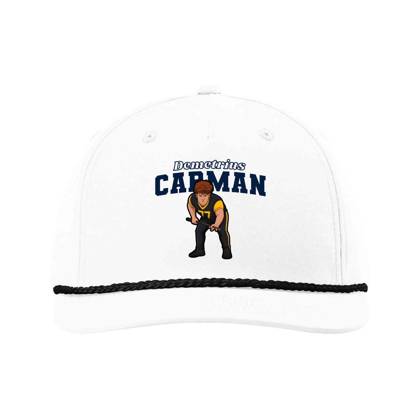 Five-Panel Classic Rope Cap — Name Arch in White