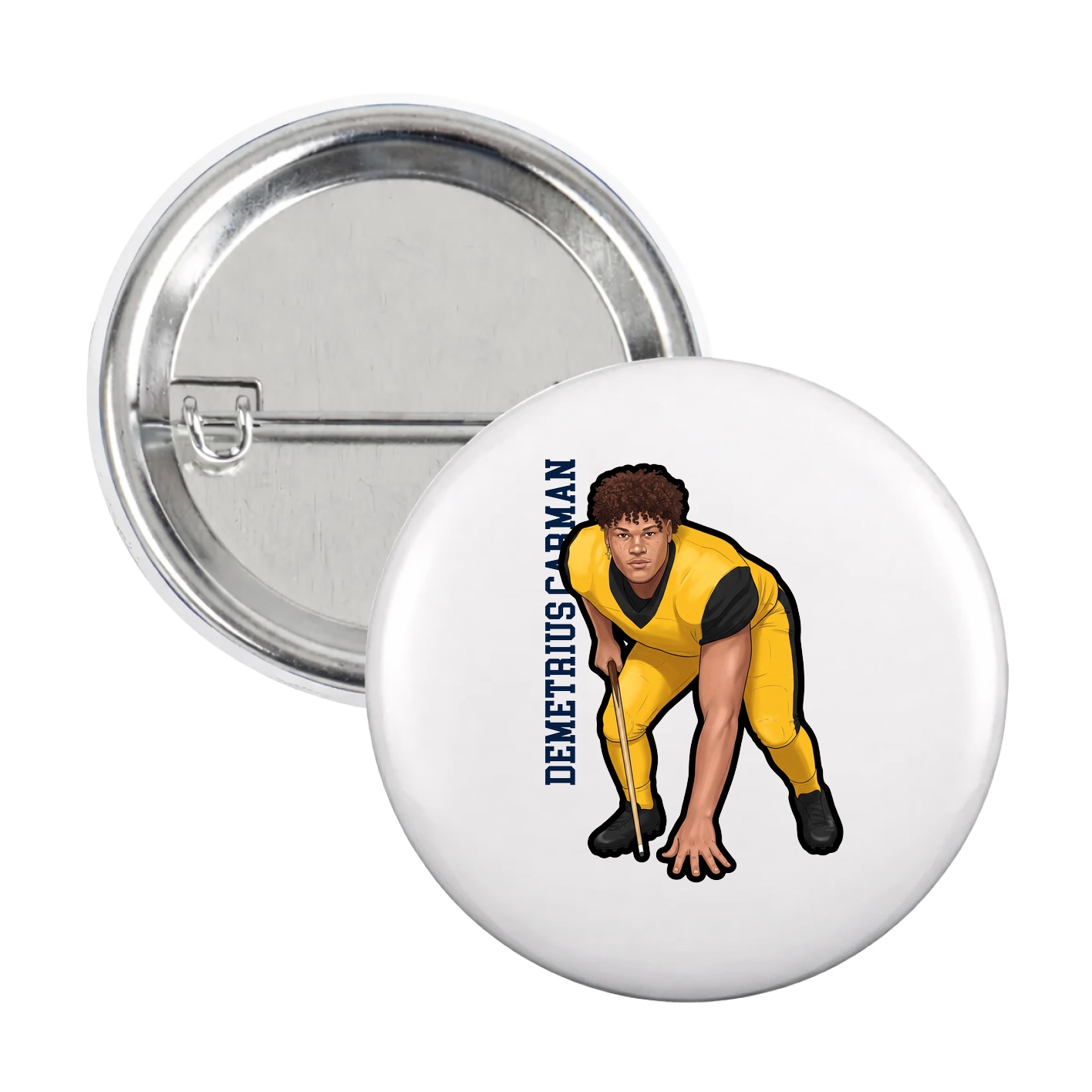 Game Day Button — Name Vertical in White
