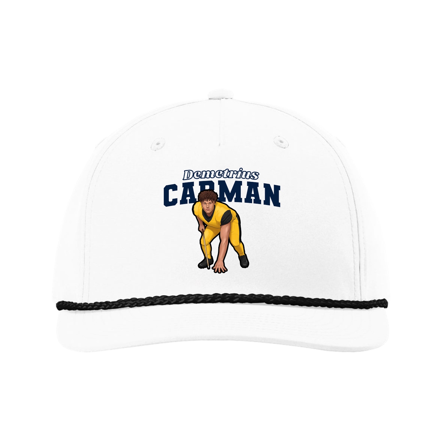 Five-Panel Classic Rope Cap — Name Arch in White