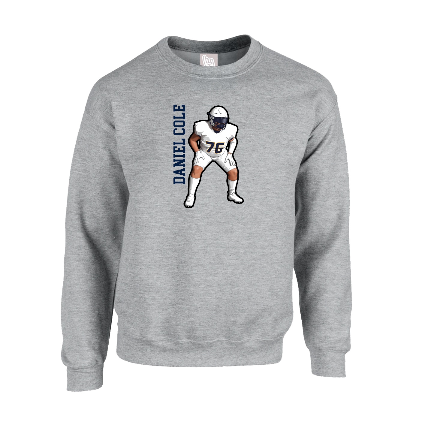 Fleece Crew — Name Vertical in Grey