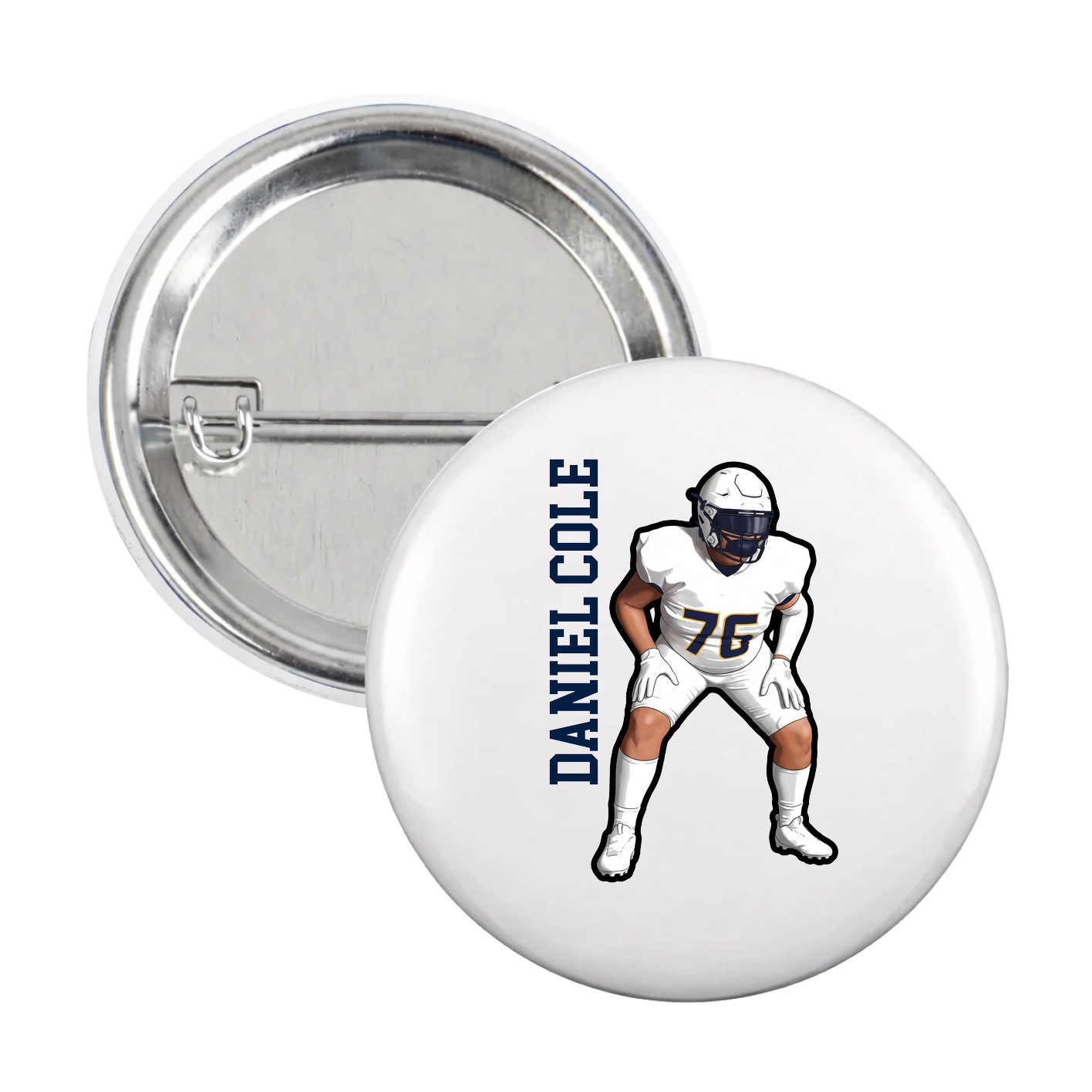 Game Day Button — Name Vertical in White