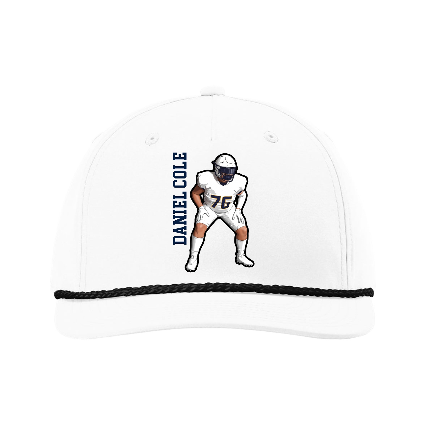 Five-Panel Classic Rope Cap — Name Vertical in White