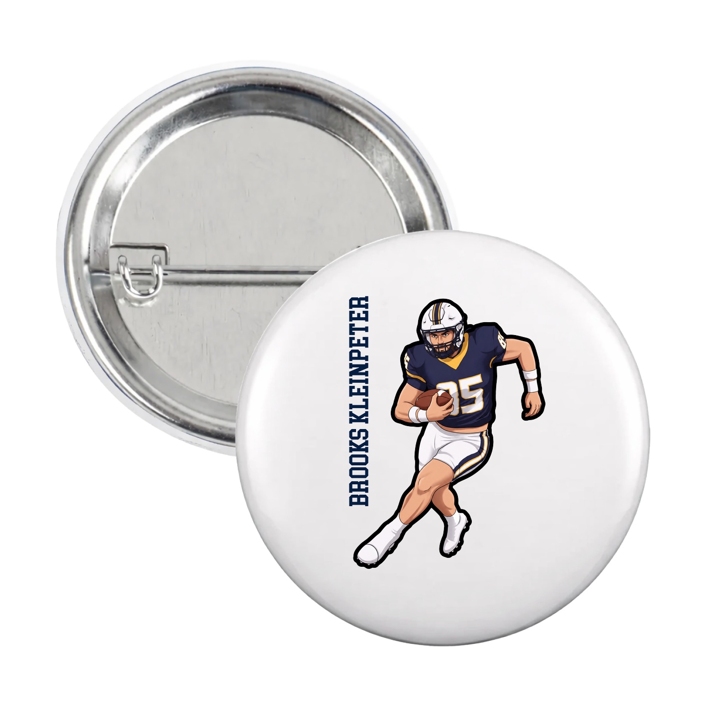 Game Day Button — Name Vertical in White
