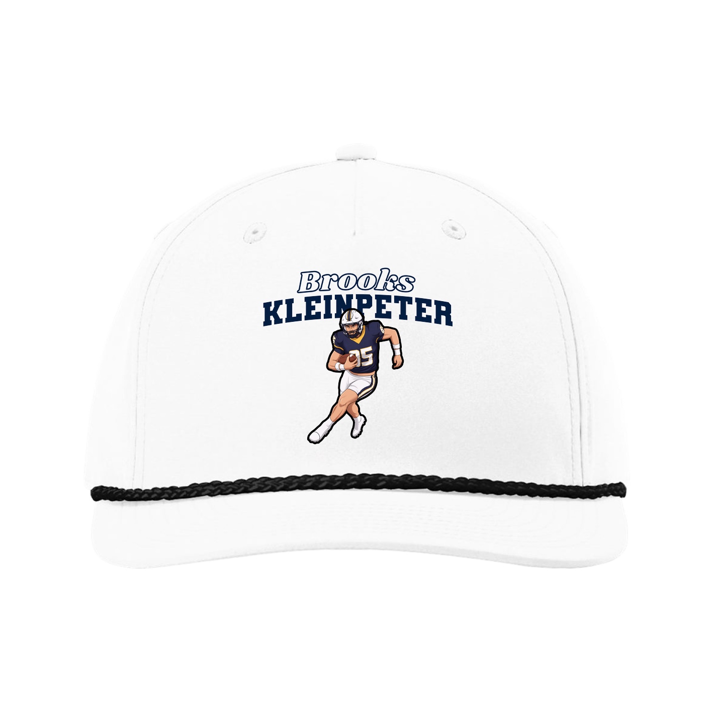 Five-Panel Classic Rope Cap — Name Arch in White
