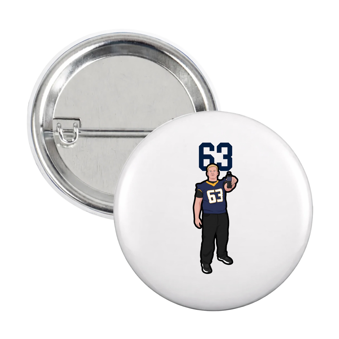Game Day Button — Number Top in White