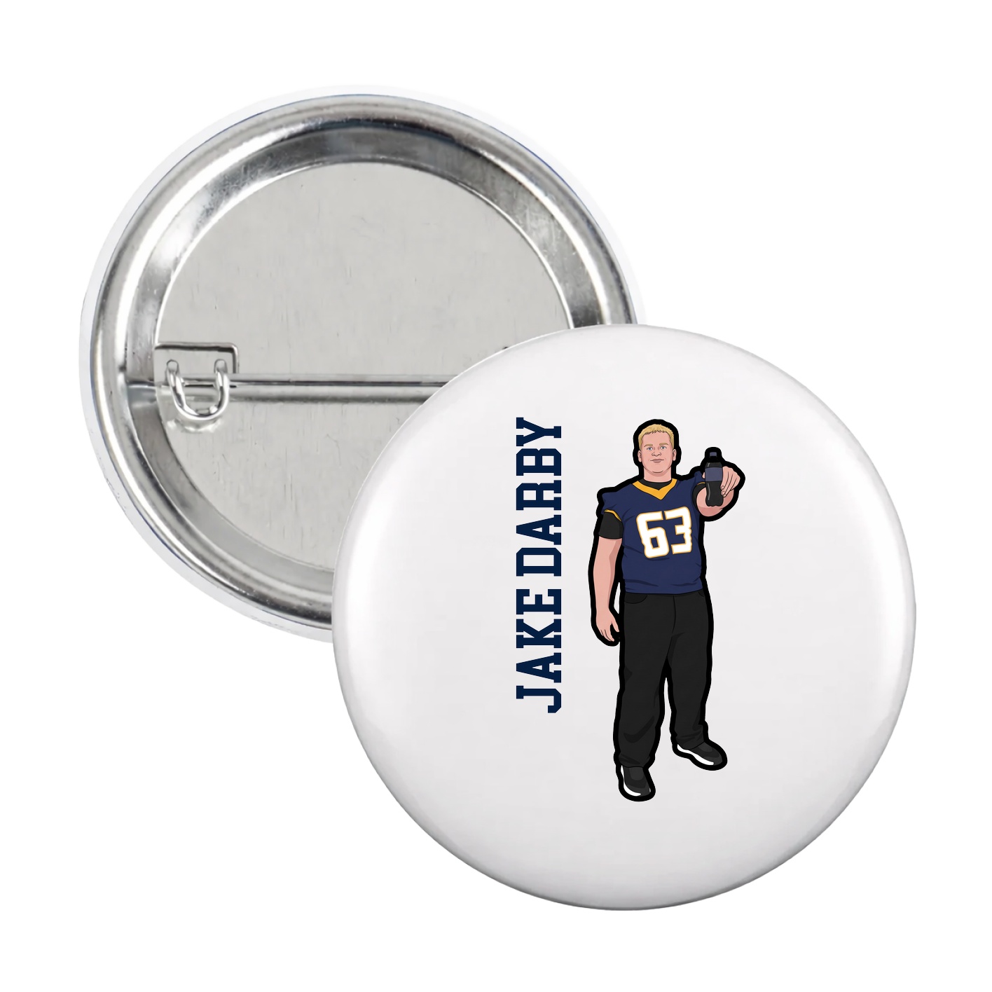Game Day Button — Name Vertical in White