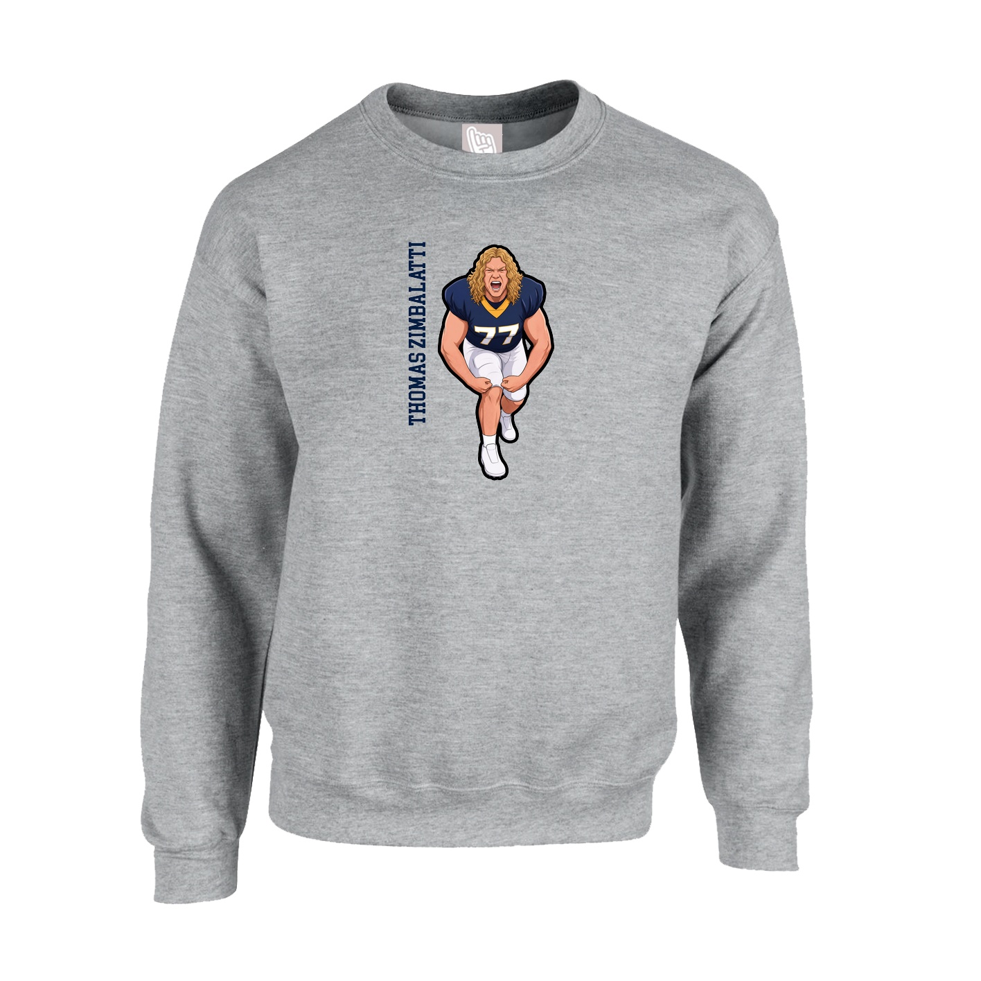 Fleece Crew — Name Vertical in Grey