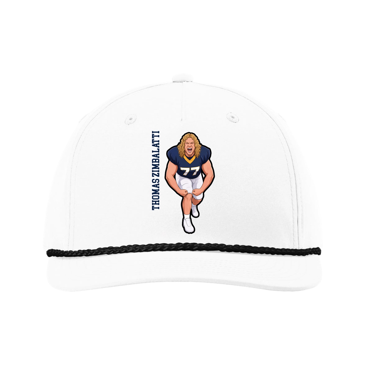 Five-Panel Classic Rope Cap — Name Vertical in White