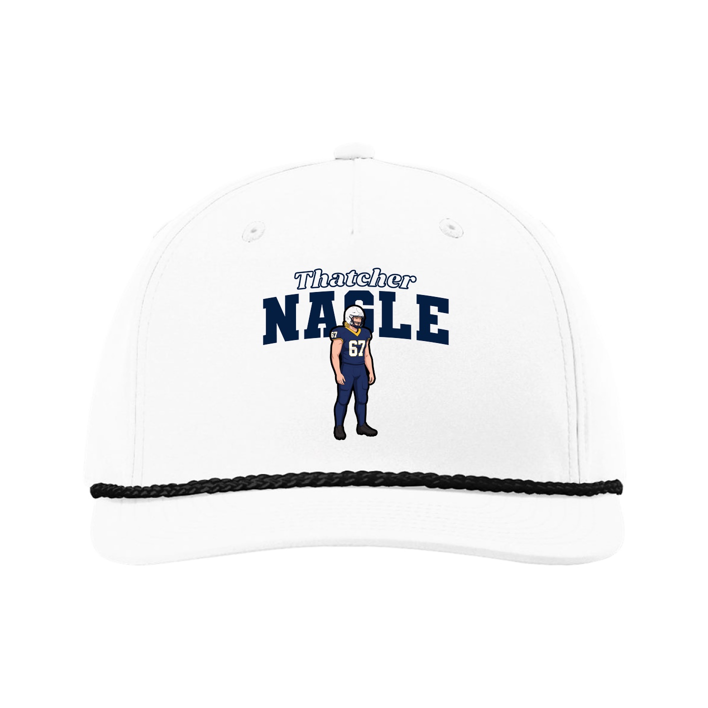Five-Panel Classic Rope Cap — Name Arch in White