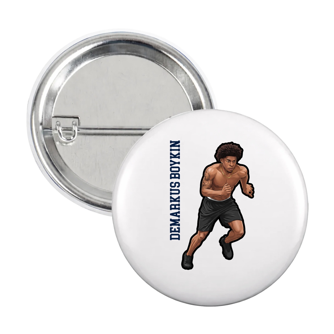 Game Day Button — Name Vertical in White