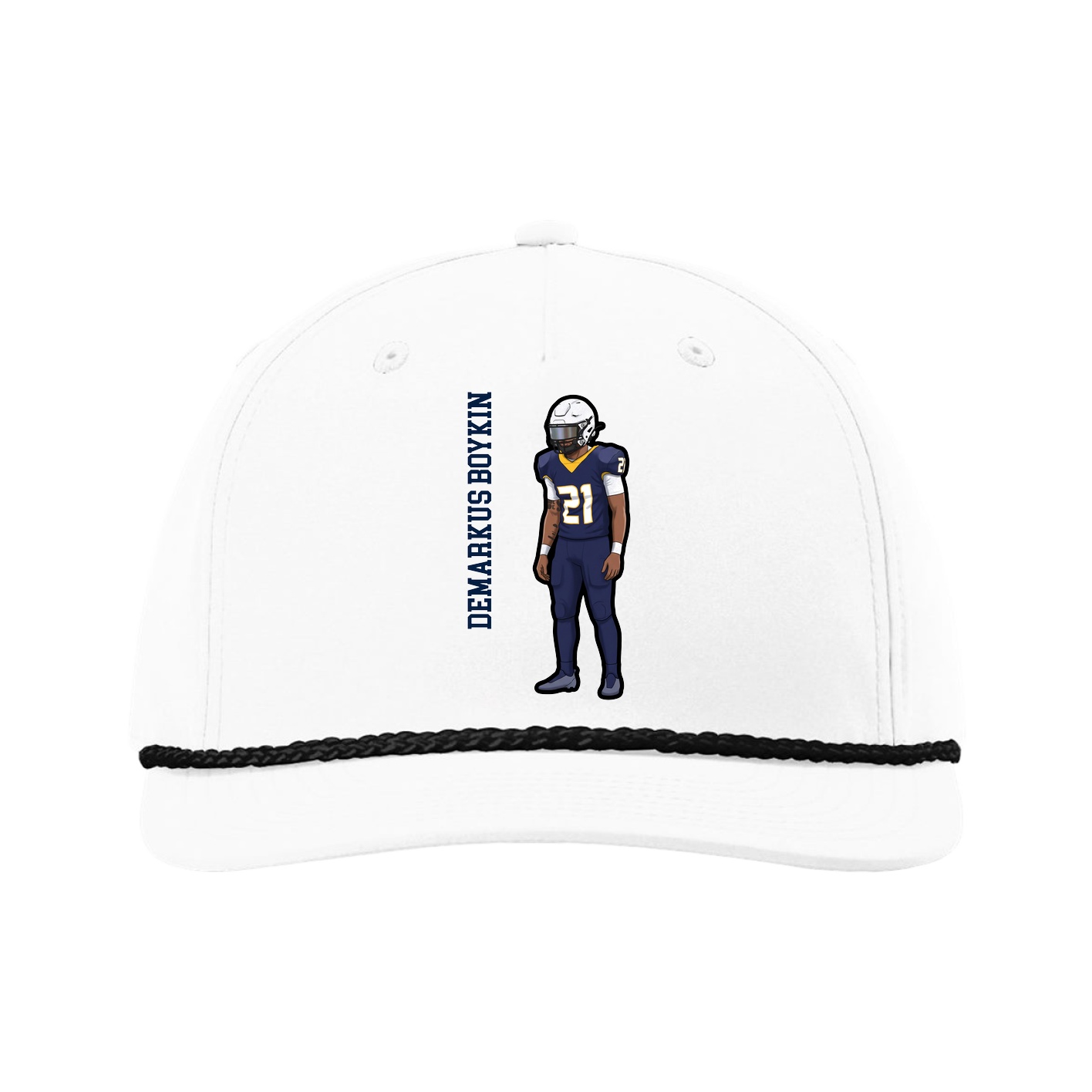 Five-Panel Classic Rope Cap — Name Vertical in White