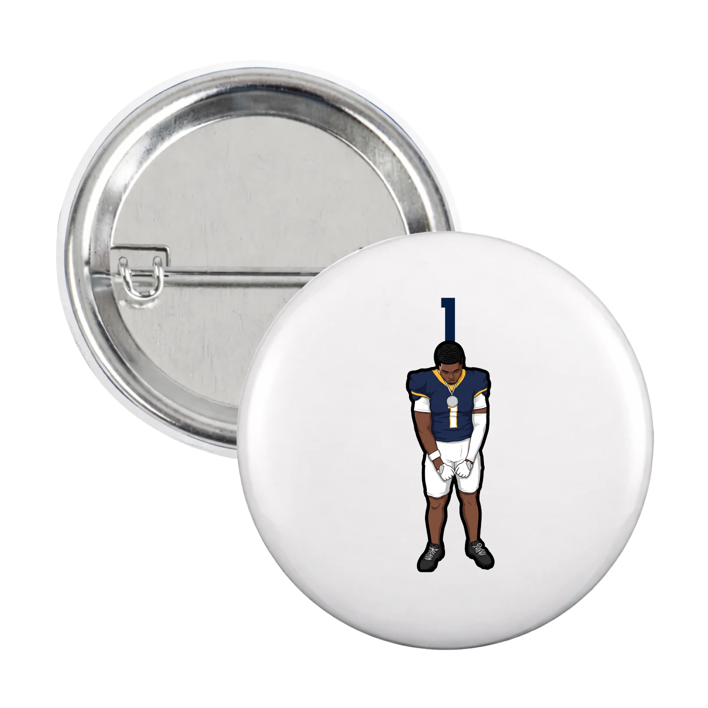 Game Day Button — Number Top in White
