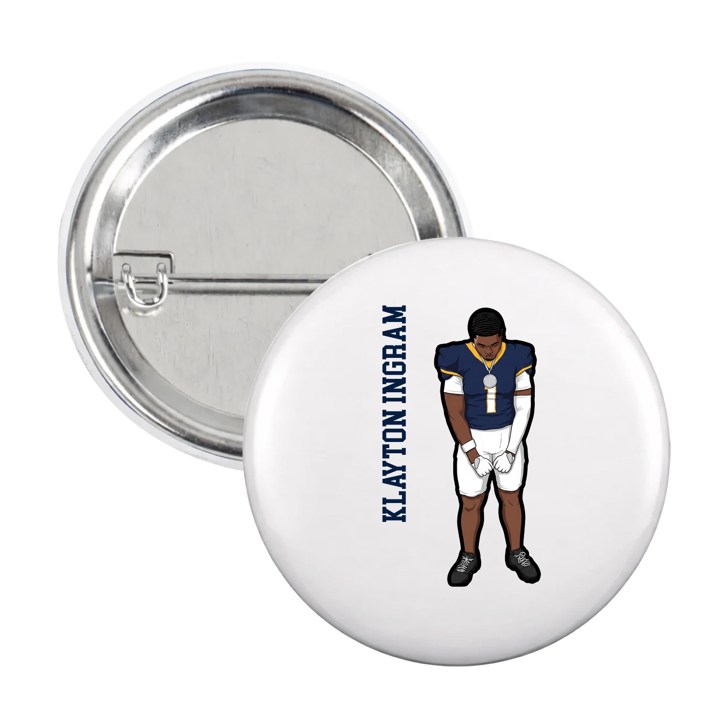 Game Day Button — Name Vertical in White