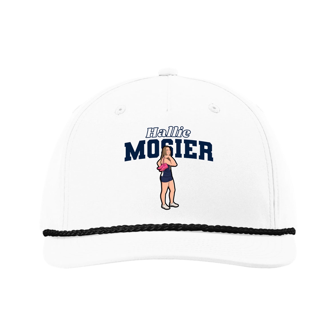 Five-Panel Classic Rope Cap — Name Arch in White