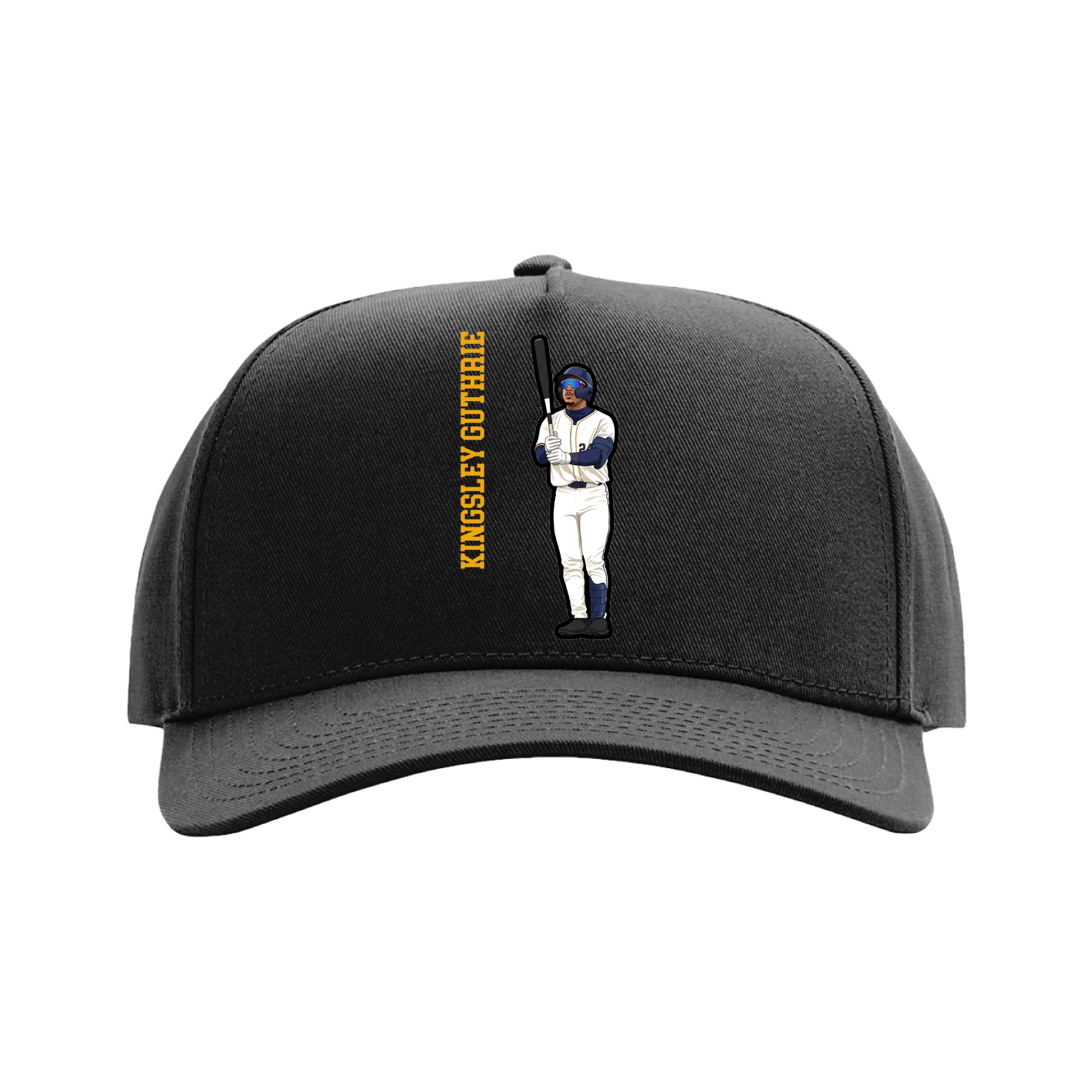 Full Fabric Five-Panel Champ Cap — Name Vertical in Black