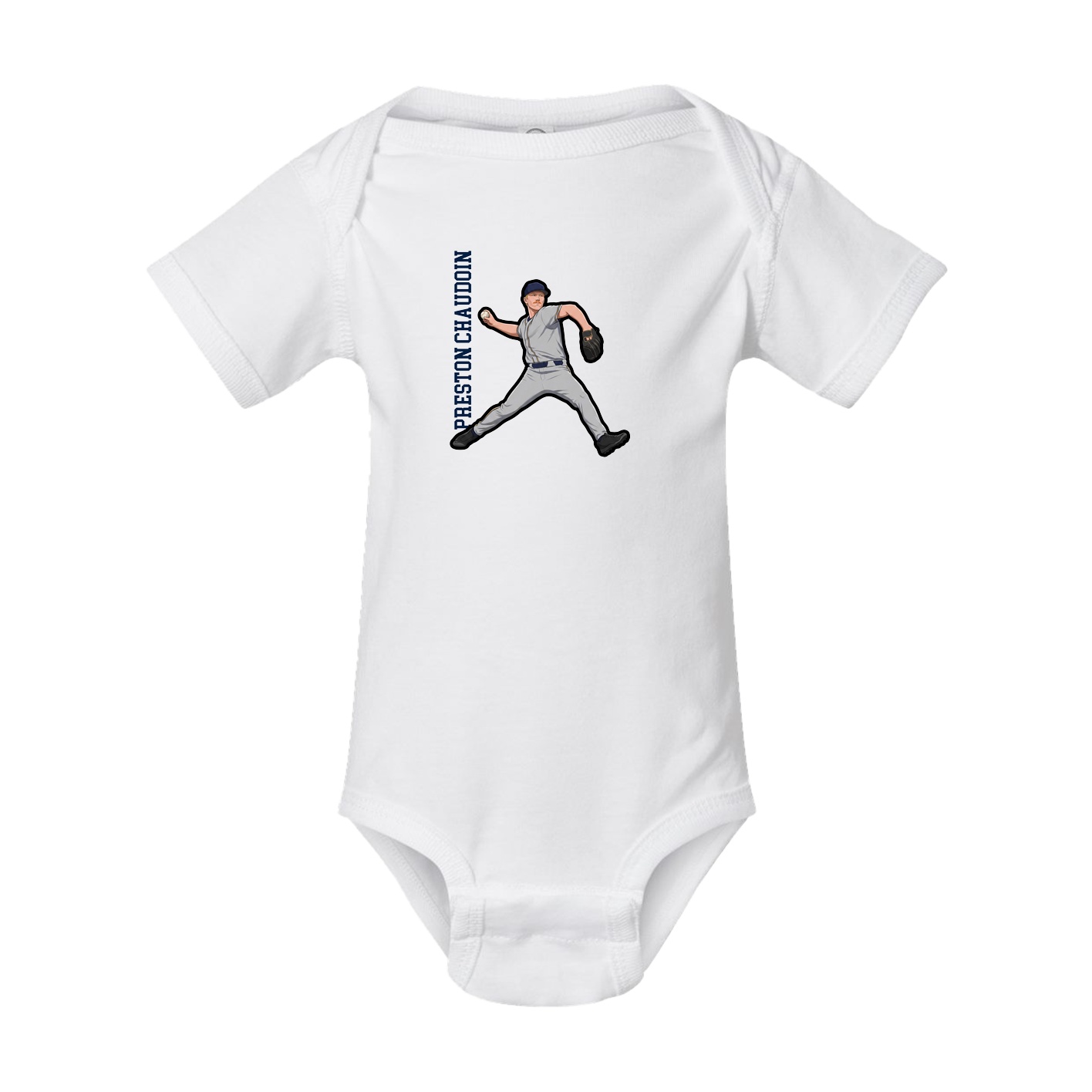 Baby Onesie — Name Vertical in White