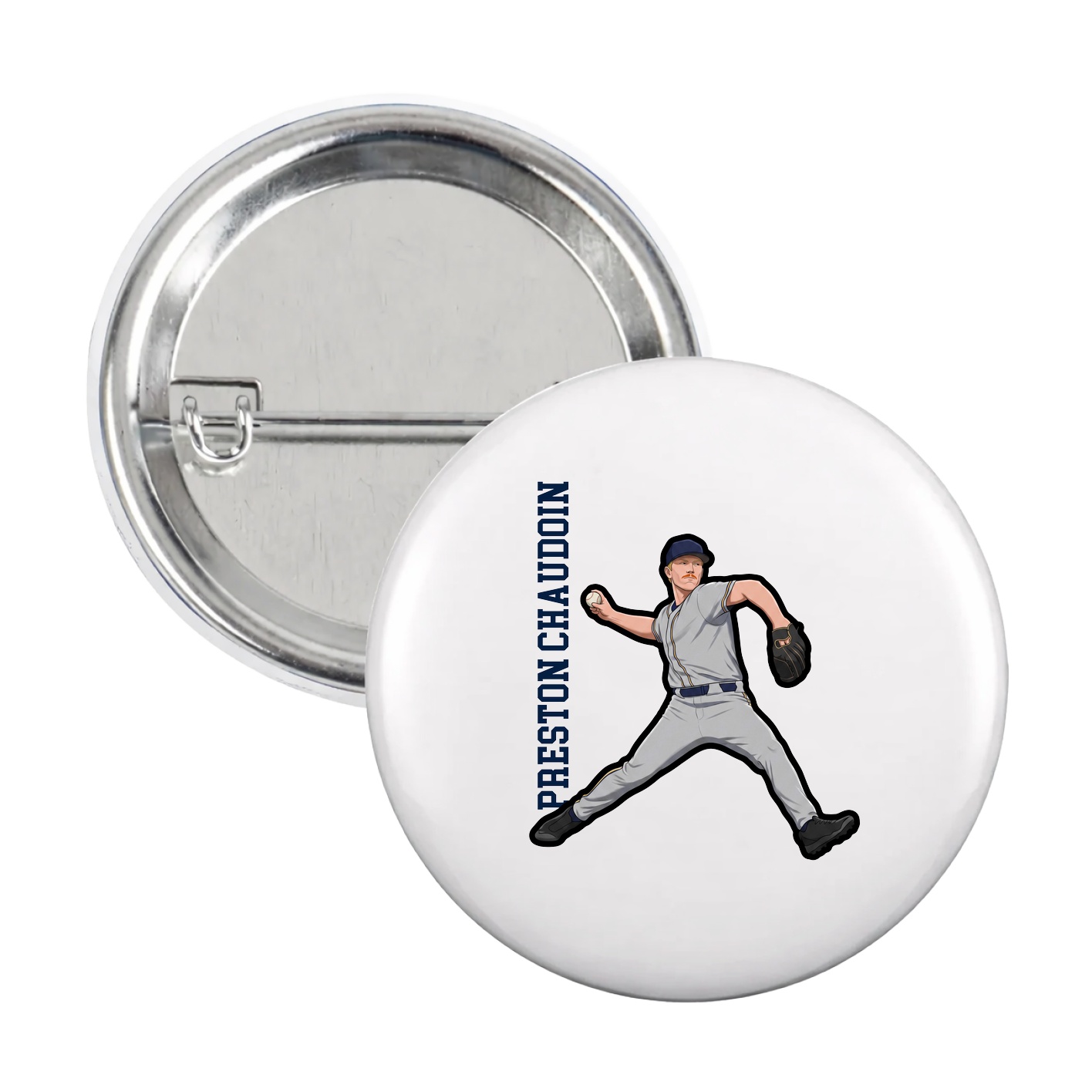 Game Day Button — Name Vertical in White