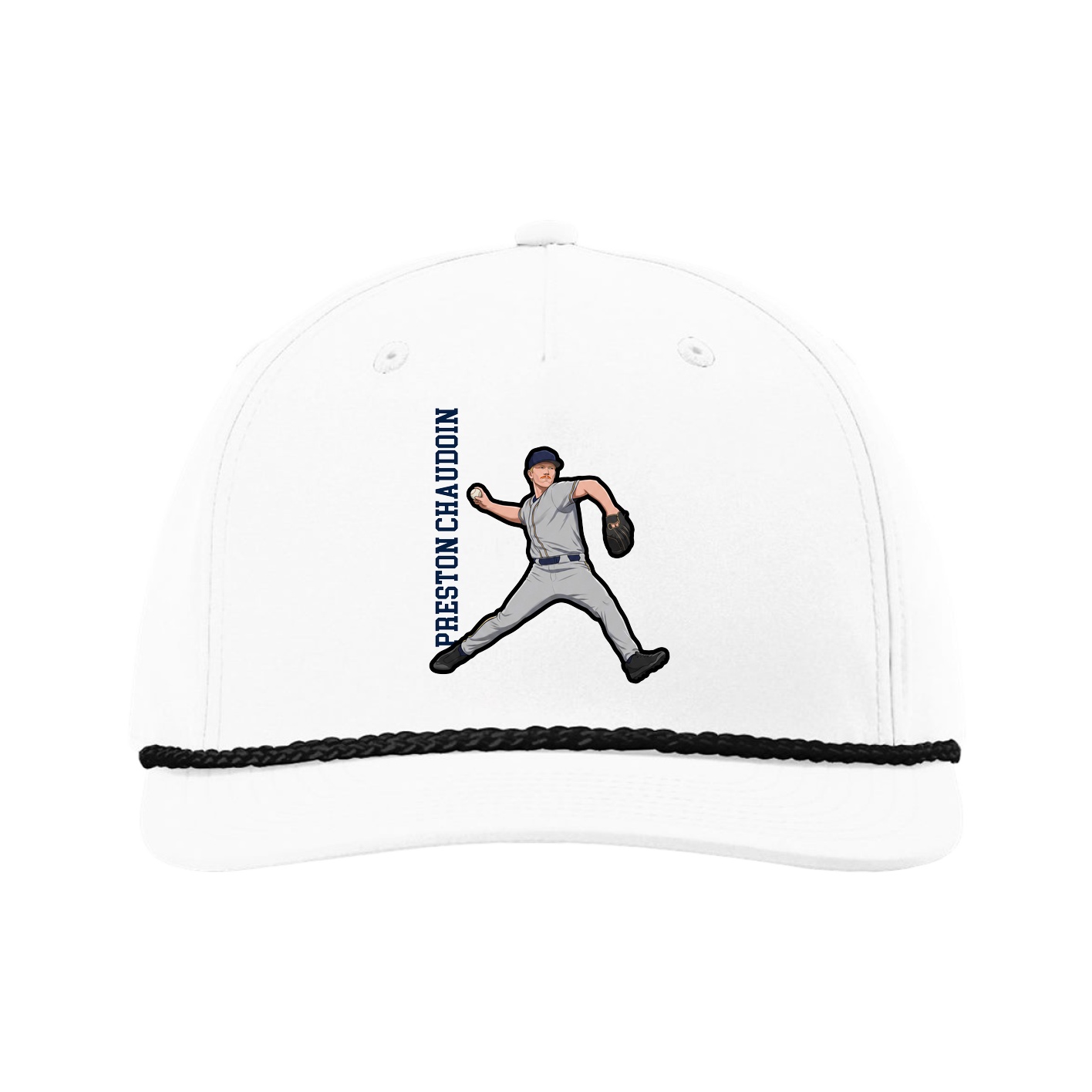 Five-Panel Classic Rope Cap — Name Vertical in White