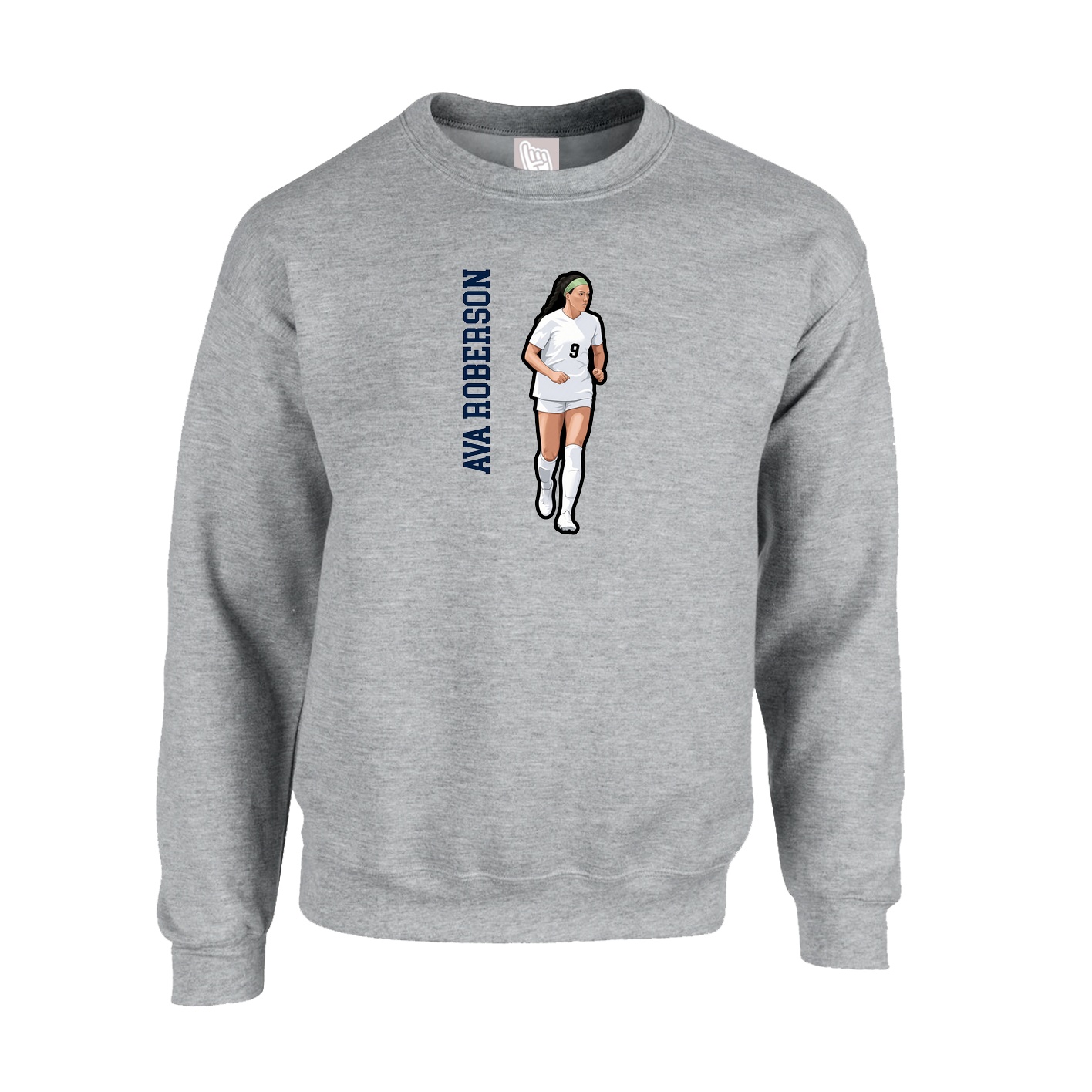Fleece Crew — Name Vertical in Grey