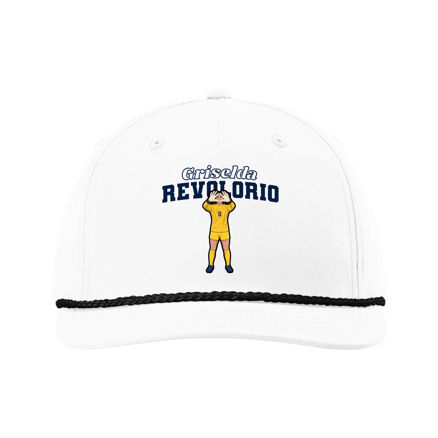 Five-Panel Classic Rope Cap — Name Arch in White