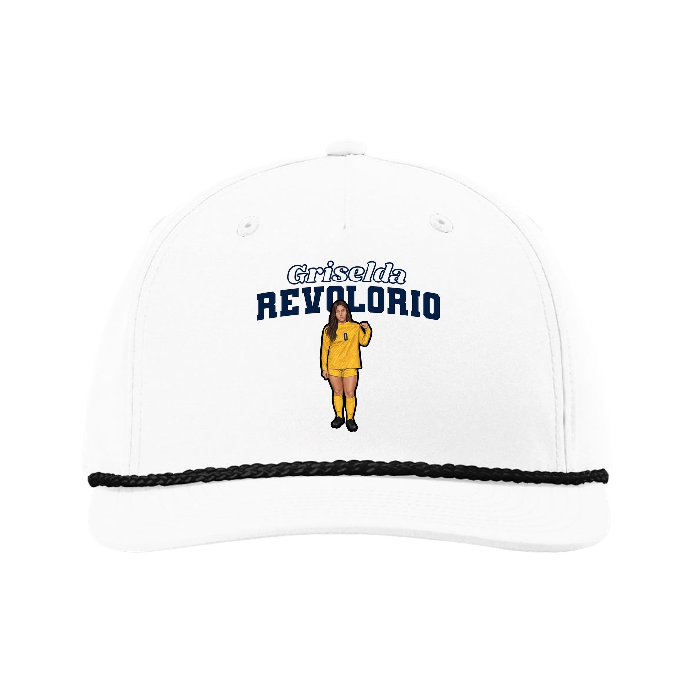 Five-Panel Classic Rope Cap — Name Arch in White