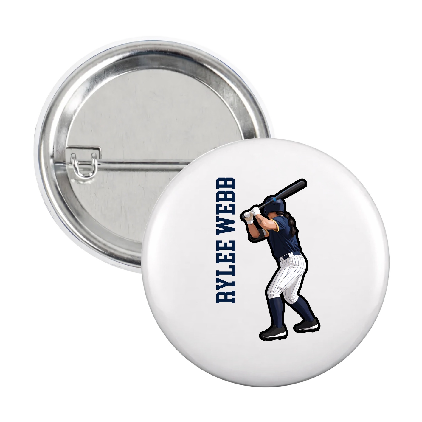 Game Day Button — Name Vertical in White