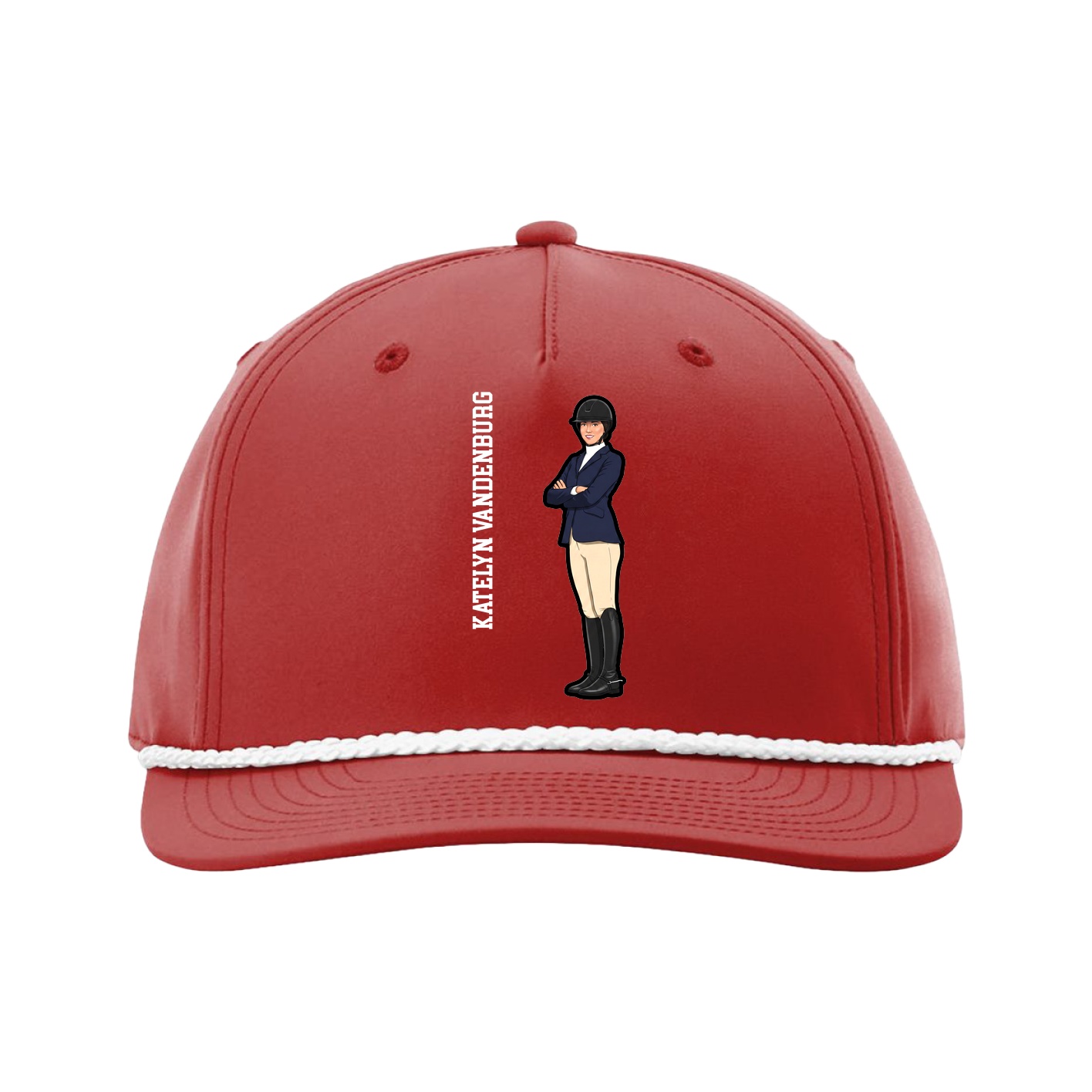 Five-Panel Classic Rope Cap — Name Vertical in Red