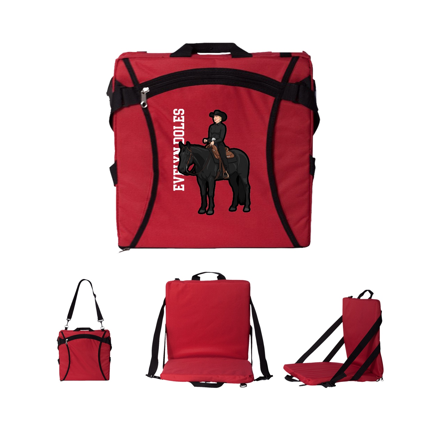 Folding Stadium Seat — Name Vertical in Red