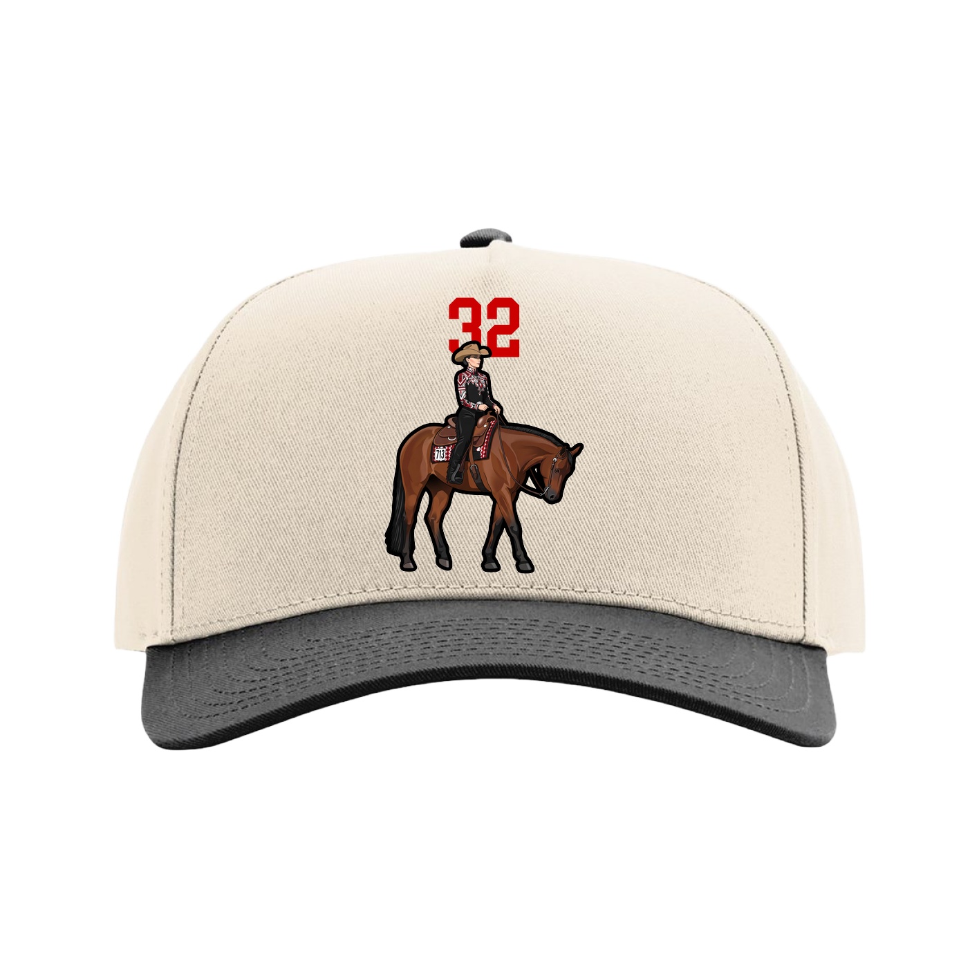 Full Fabric Five-Panel Champ Cap — Number Top in Cream/Black