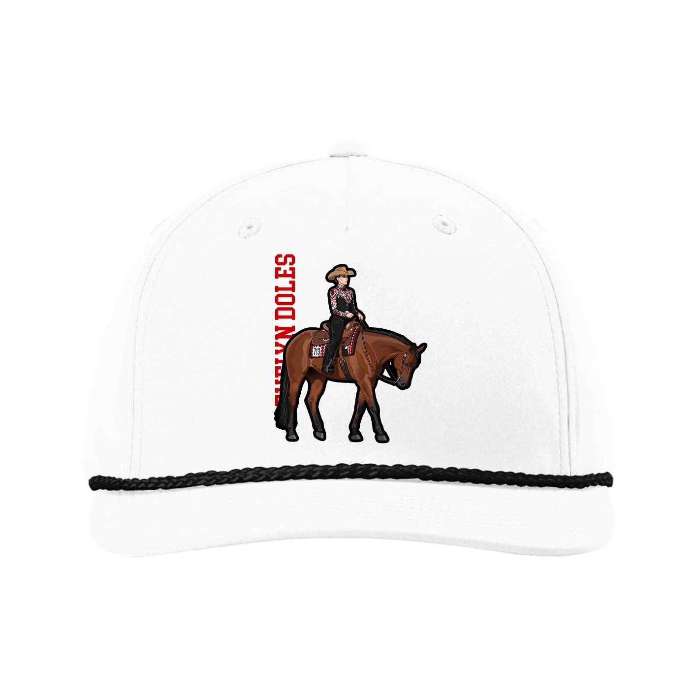 Five-Panel Classic Rope Cap — Name Vertical in White