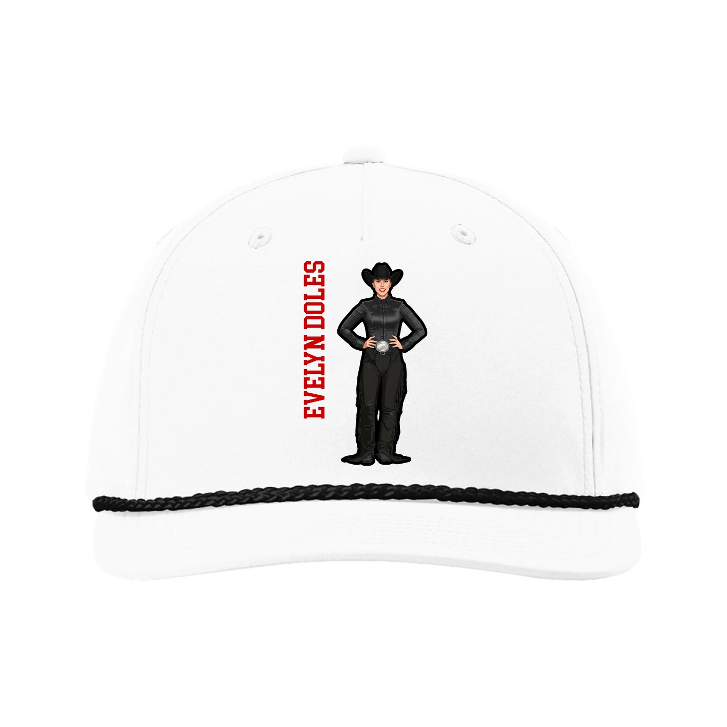 Five-Panel Classic Rope Cap — Name Vertical in White