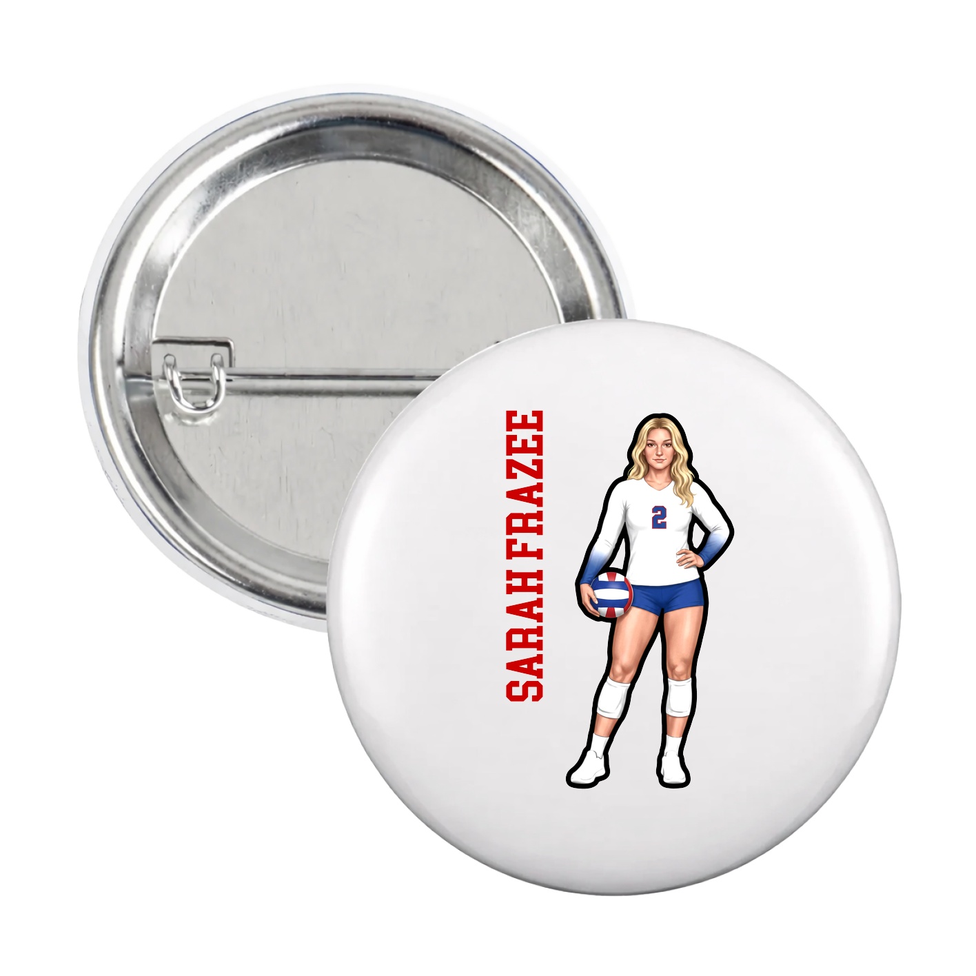 Game Day Button — Name Vertical in White