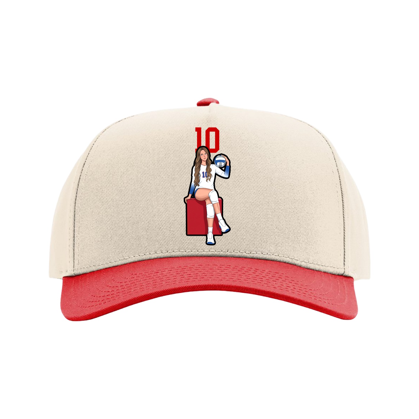 Full Fabric Five-Panel Champ Cap — Number Top in Cream/Red