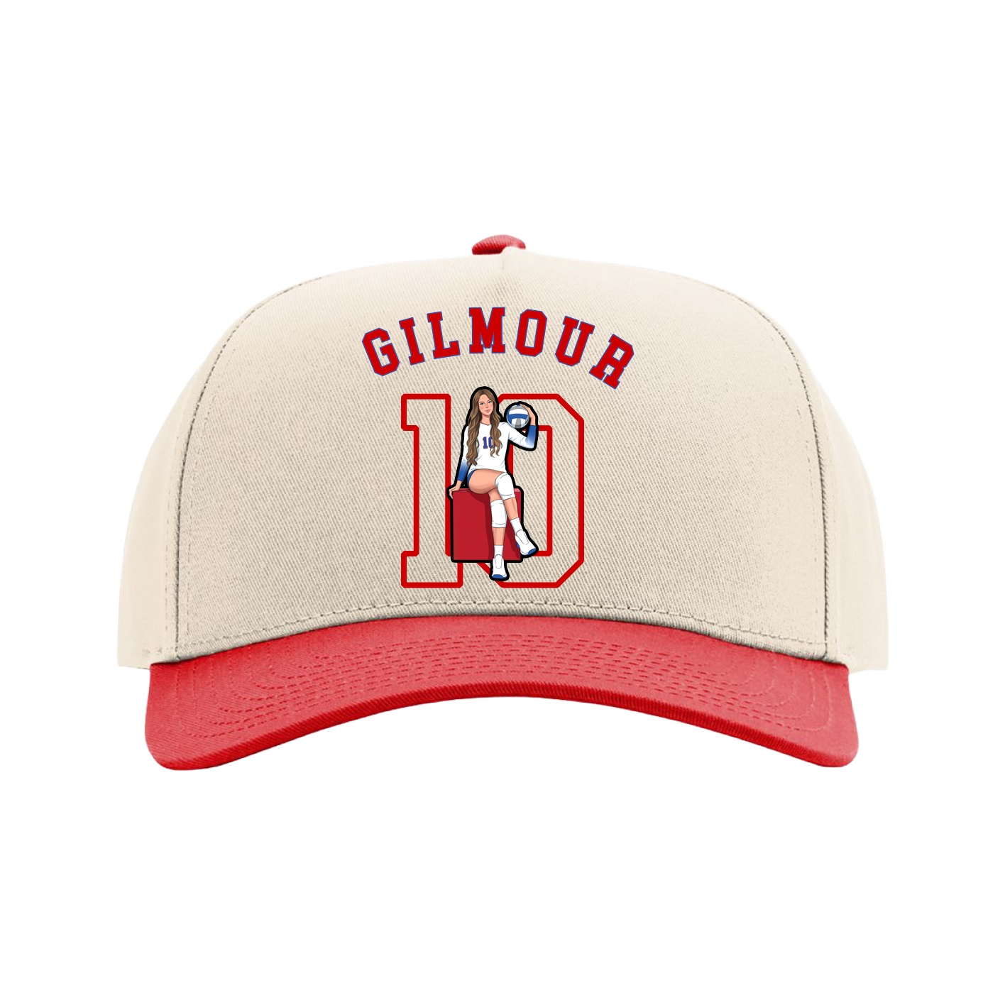 Full Fabric Five-Panel Champ Cap — Shirsey Arch in Cream/Red