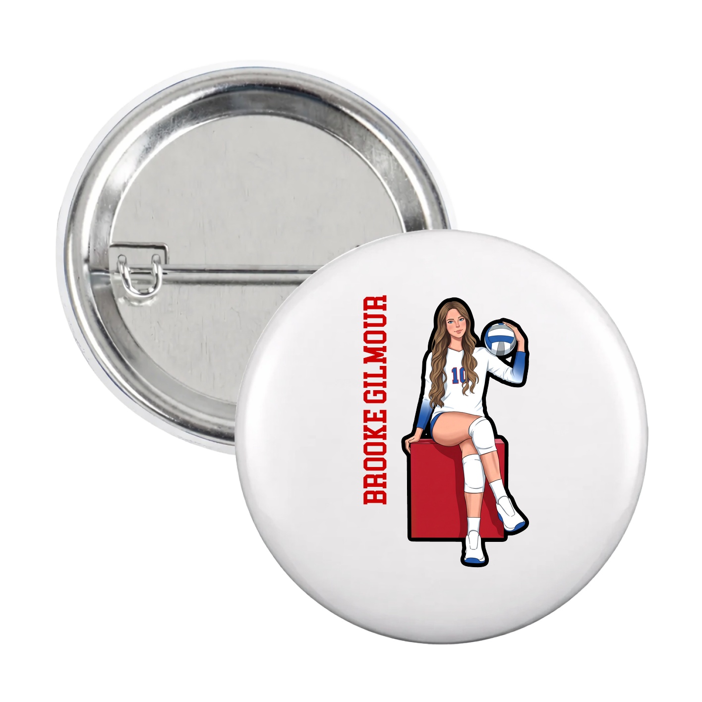 Game Day Button — Name Vertical in White