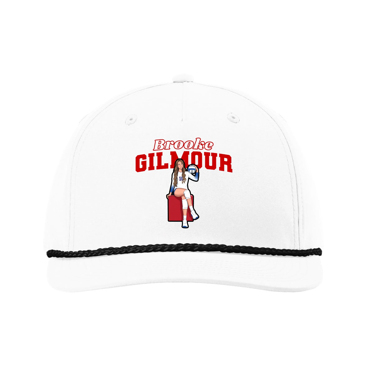 Five-Panel Classic Rope Cap — Name Arch in White