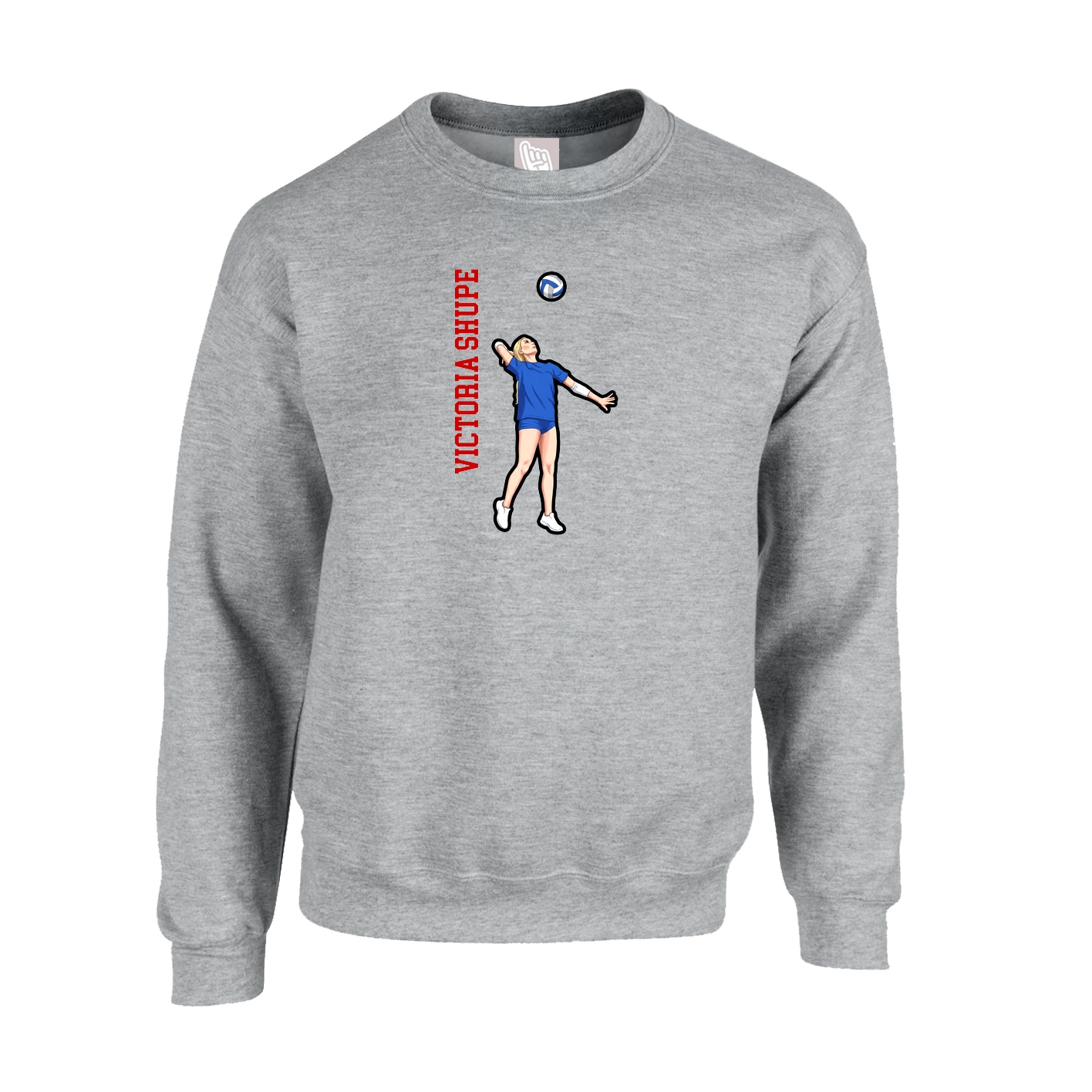 Fleece Crew — Name Vertical in Grey
