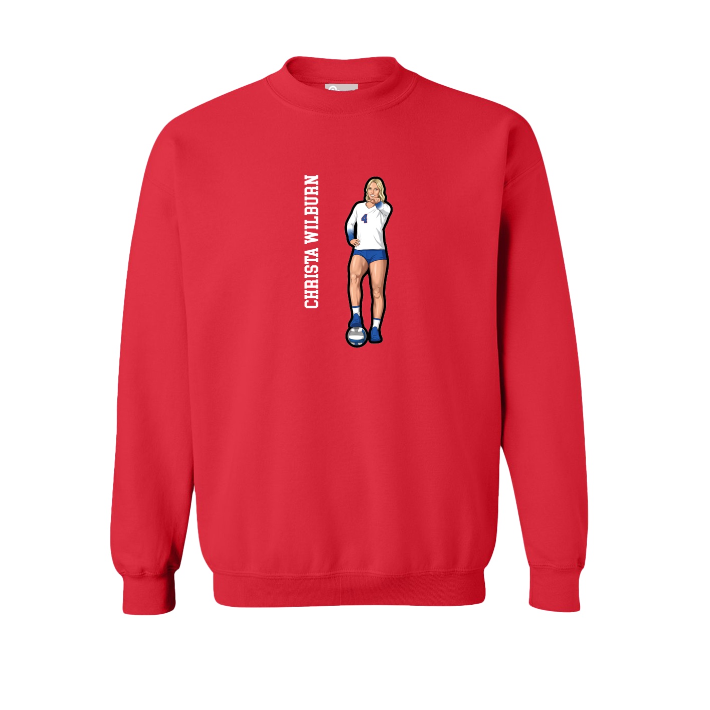 Fleece Crew — Name Vertical in Red