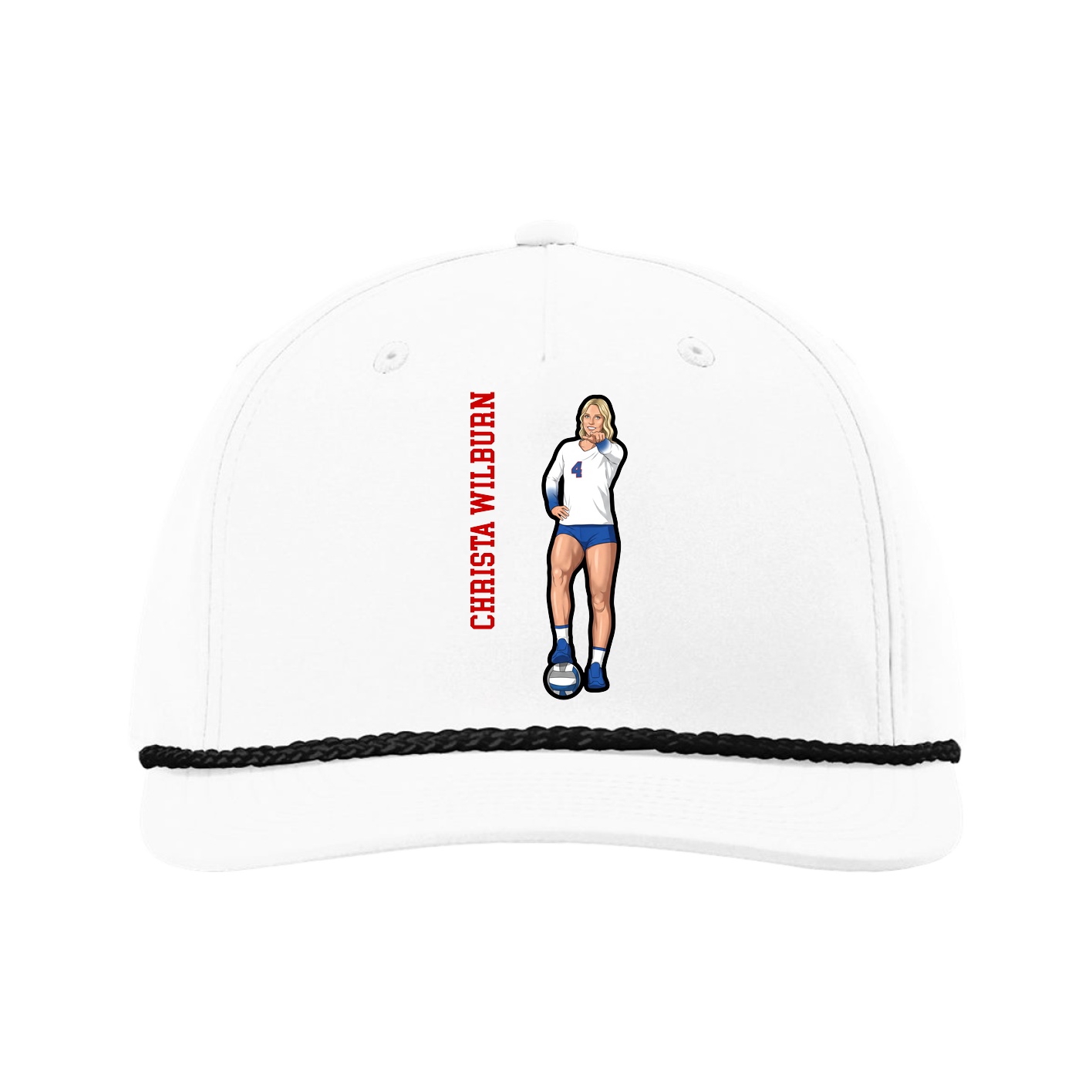 Five-Panel Classic Rope Cap — Name Vertical in White