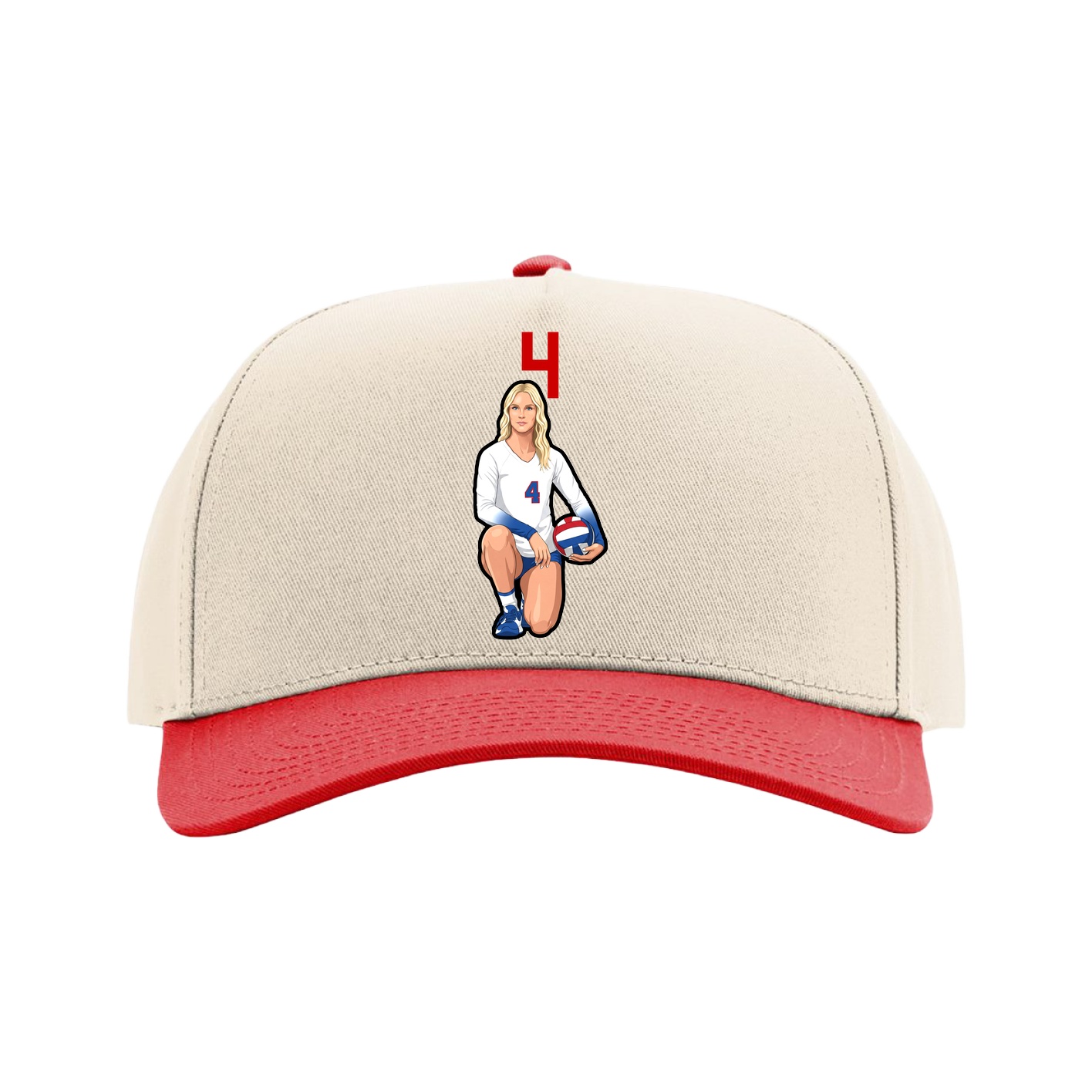 Full Fabric Five-Panel Champ Cap — Number Top in Cream/Red