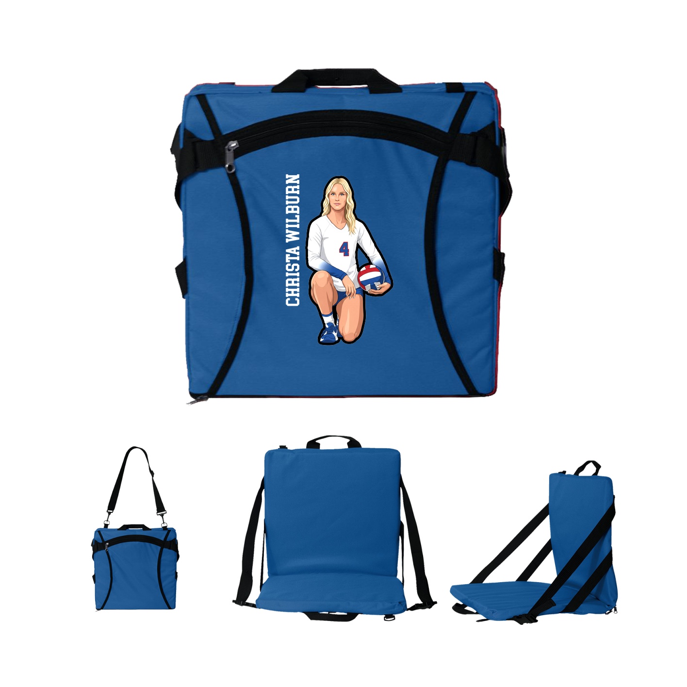 Folding Stadium Seat — Name Vertical in Royal