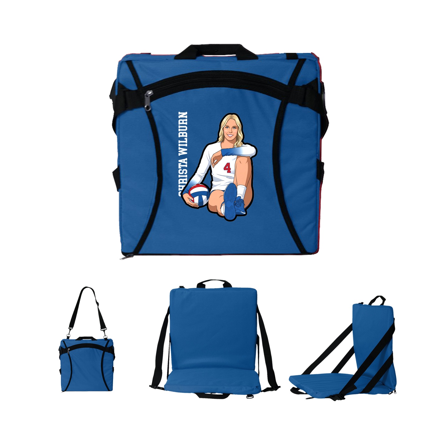 Folding Stadium Seat — Name Vertical in Royal