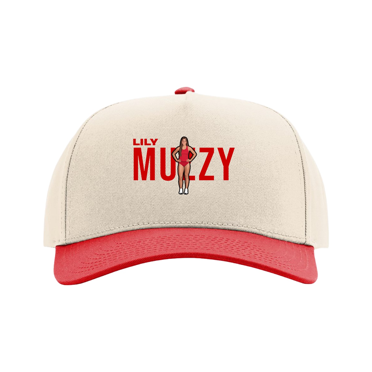 Full Fabric Five-Panel Champ Cap — Player Name in Cream/Red