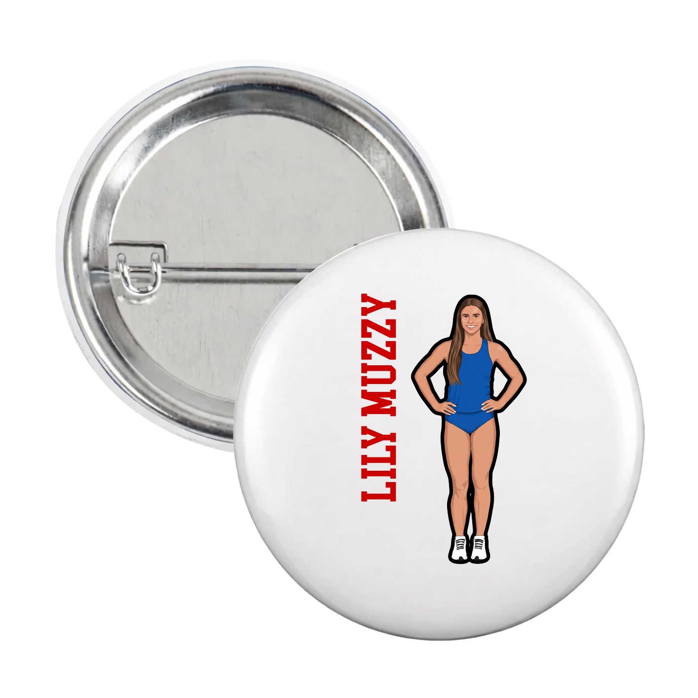 Game Day Button — Name Vertical in White